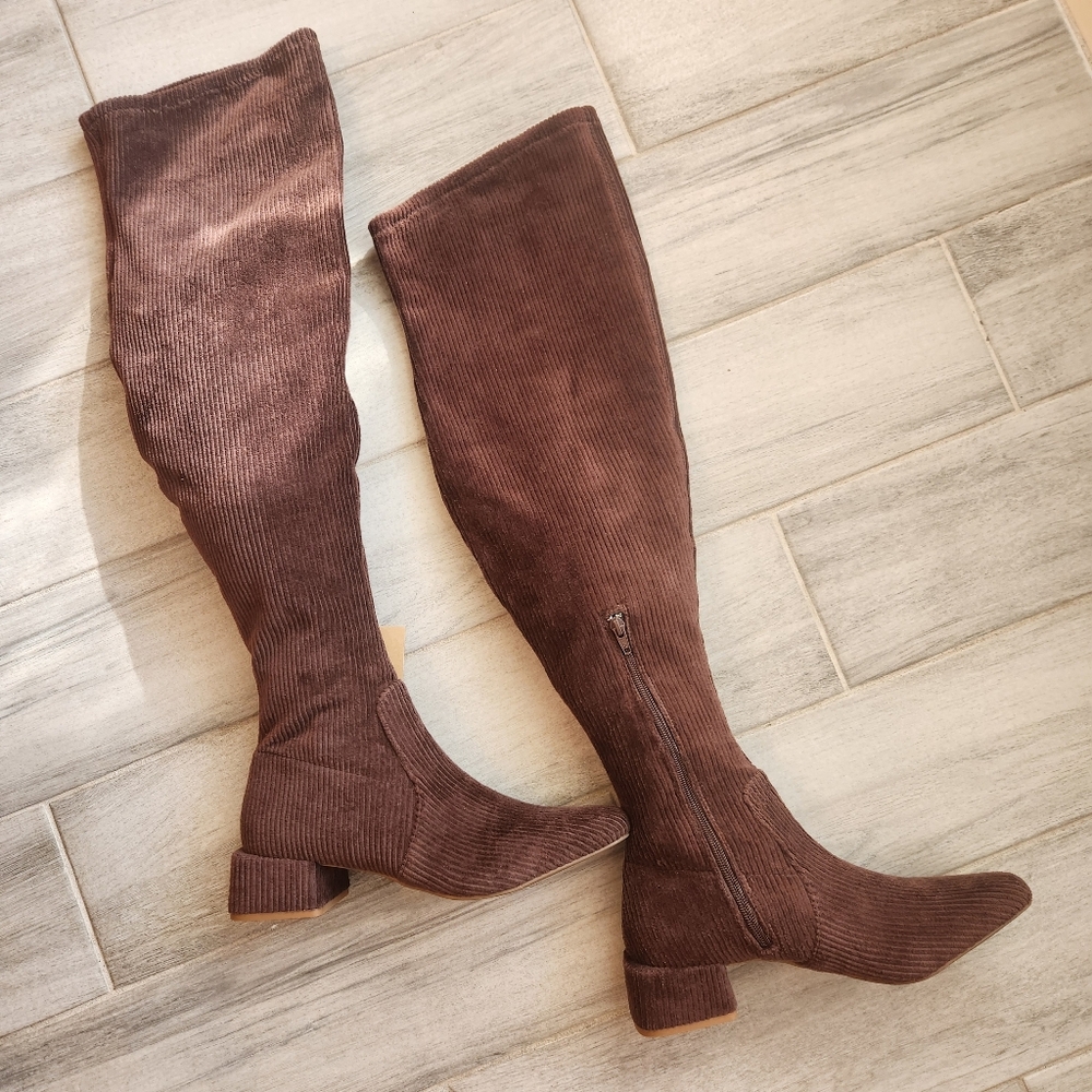 Chelsea & Violet Over Knee Boots 10 Brown Chocolate Corduroy Ziggy New $150